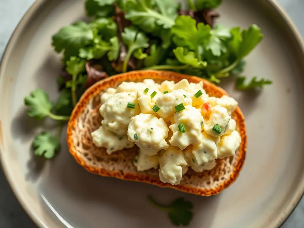 Creamy Farm-Style Egg Salad on Sourdough and Fresh Greens