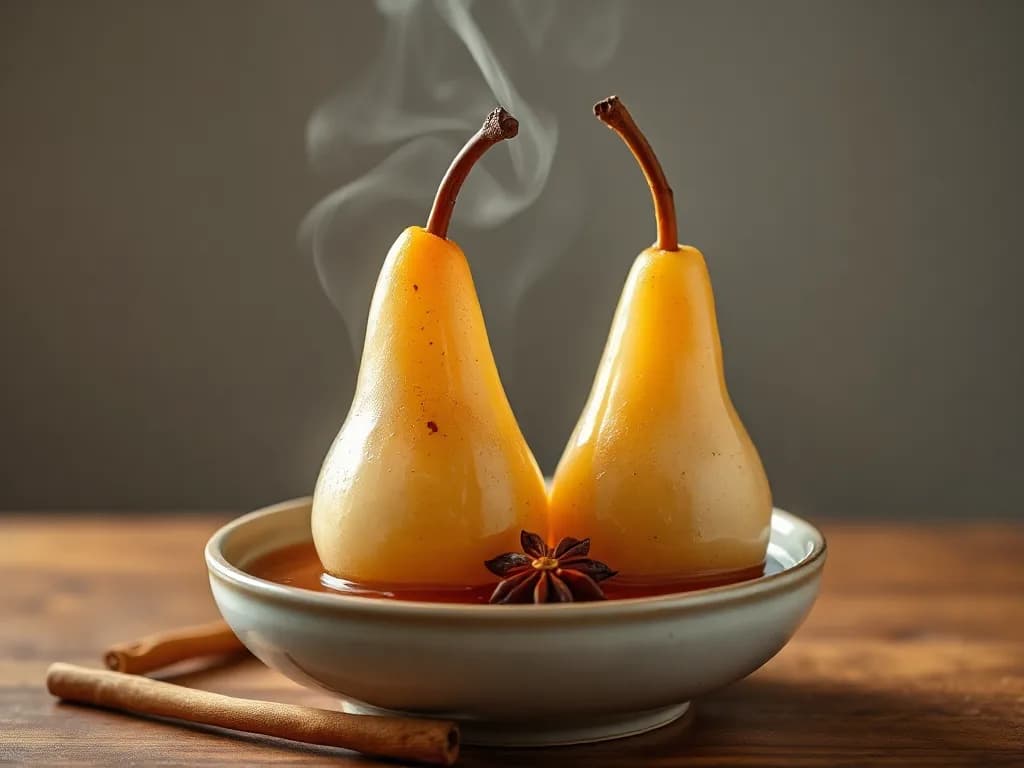 Warm Vanilla-Poached Stewed Pears