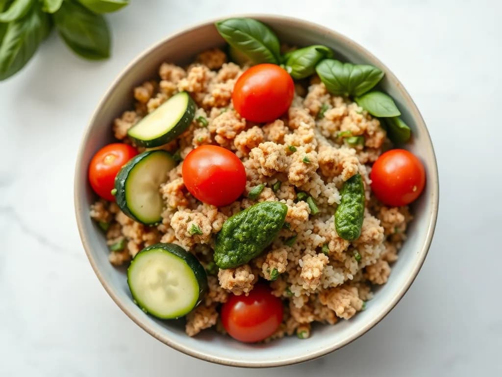 Fresh Turkey Pesto Bowl with Roasted Vegetables