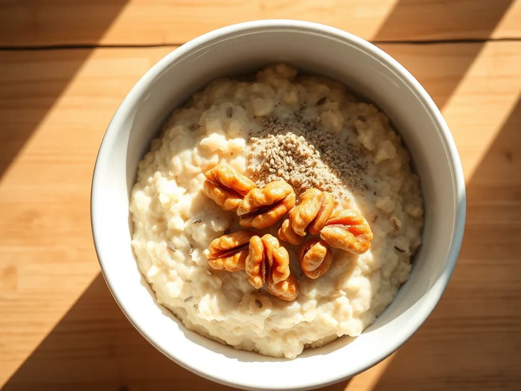 Hearty Morning Oatmeal with Flax and Toasted Walnuts