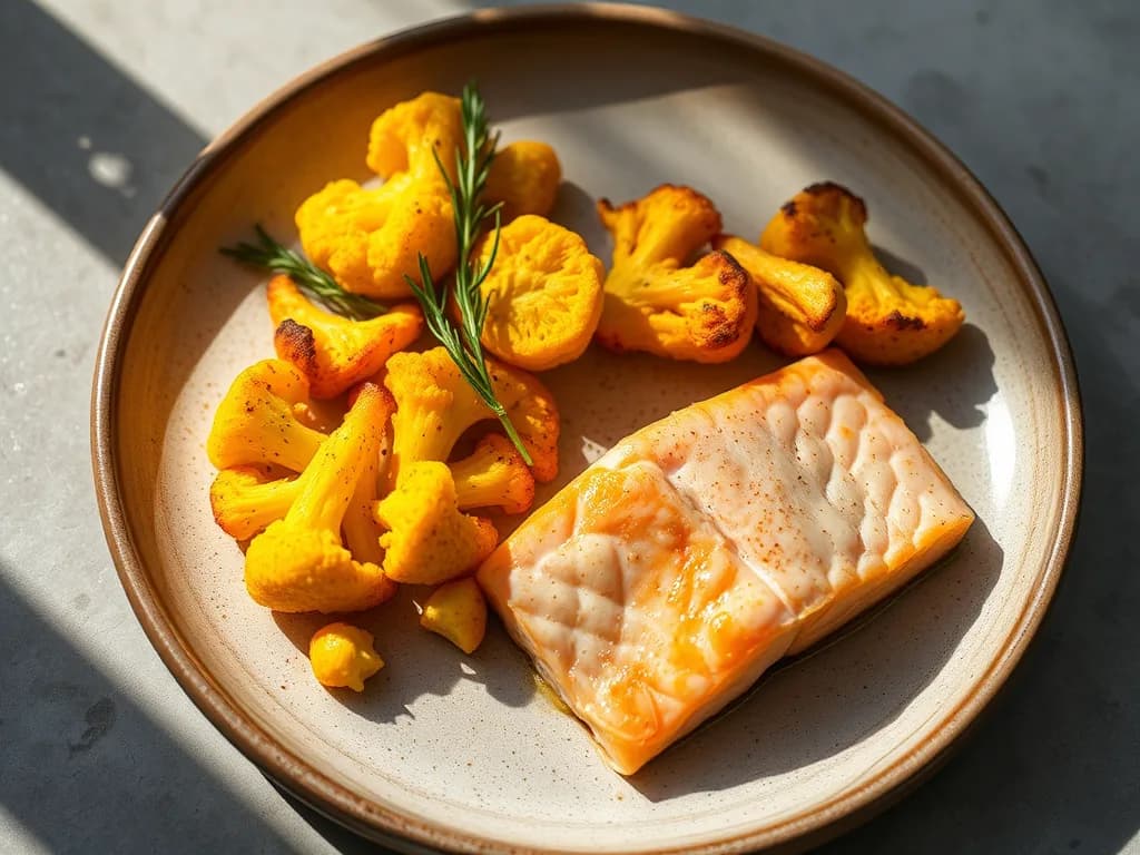 Roasted Salmon with Garlic-Turmeric Cauliflower