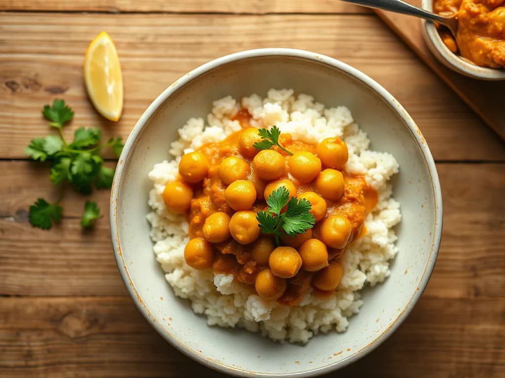 Chickpea Curry with Herb-Infused Cauliflower Rice