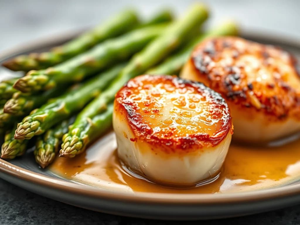 Pan-Seared Scallops with Lemon-Garlic Asparagus