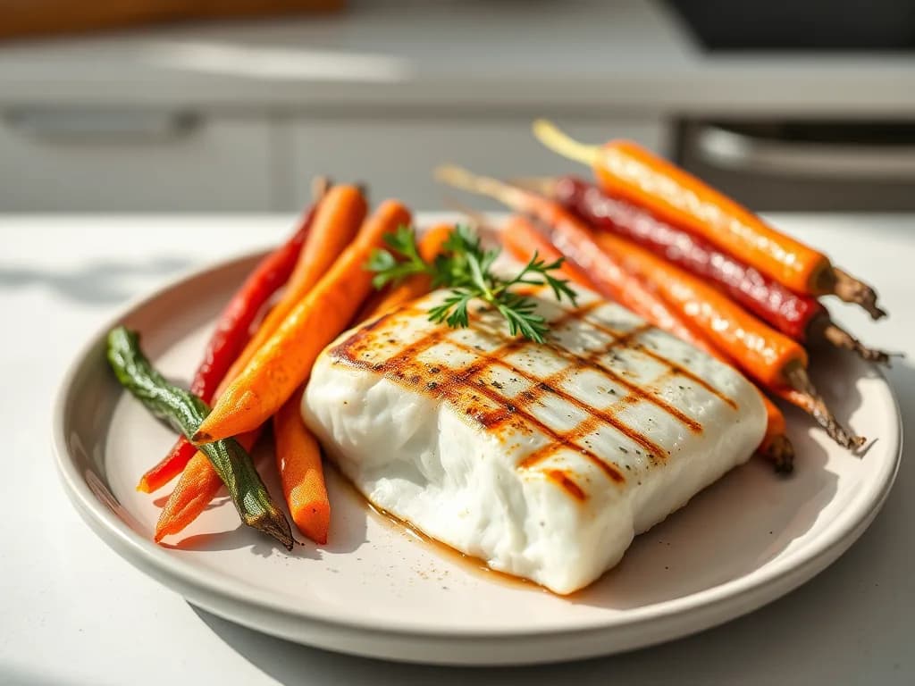 Grilled Cod with Lemon-Roasted Carrots
