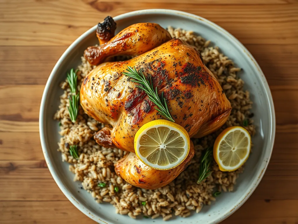 Golden Herb-Roasted Chicken with Earthy Wild Rice