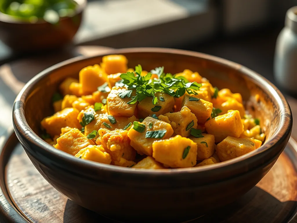 Sun-Drenched authentic Scrambled Tofu with Seasonal Herbs