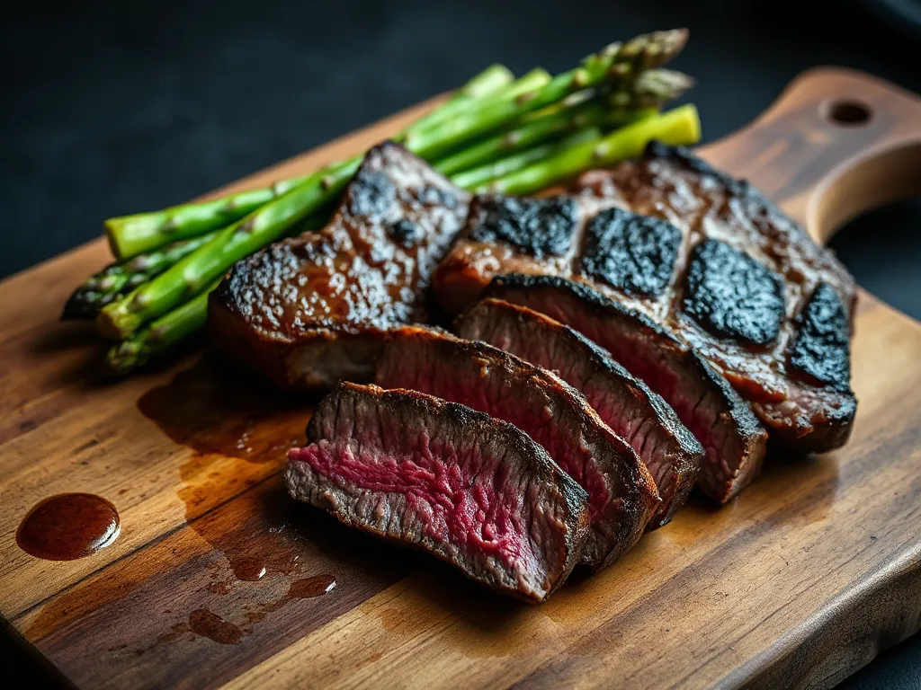 The Golden Sear: Pan-Seared Flank Steak with Garlic-Kissed Asparagus