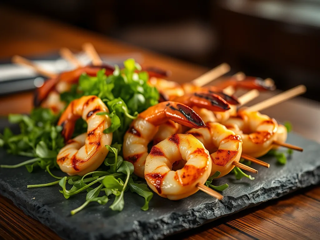 Sun-Kissed Grilled Shrimp Skewers with Peppery Arugula