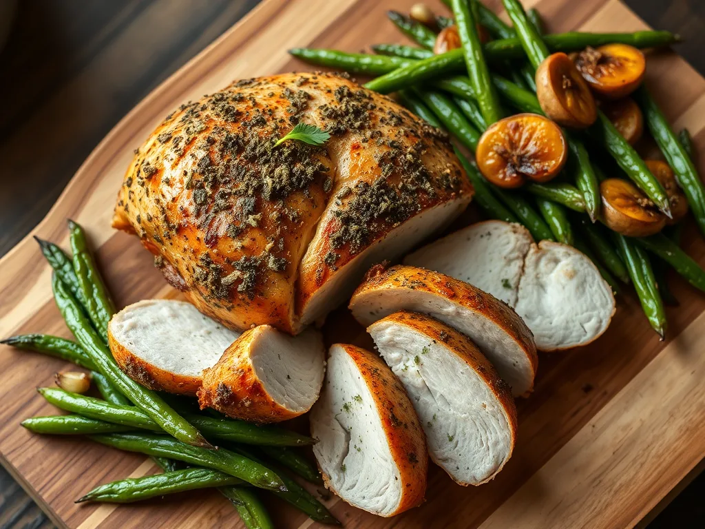 authentic Herb-Crusted Turkey Breast with Blistered Green Beans