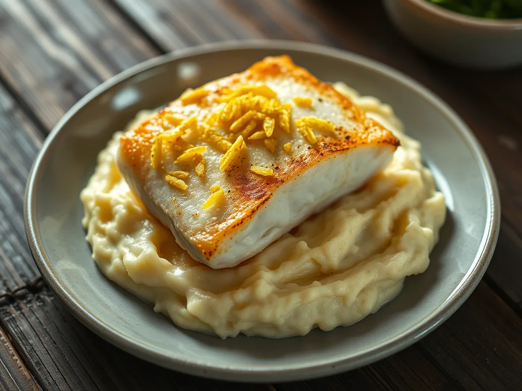Sun-Drenched Baked Cod with Velvet Garlic-Herb Cauliflower Mash