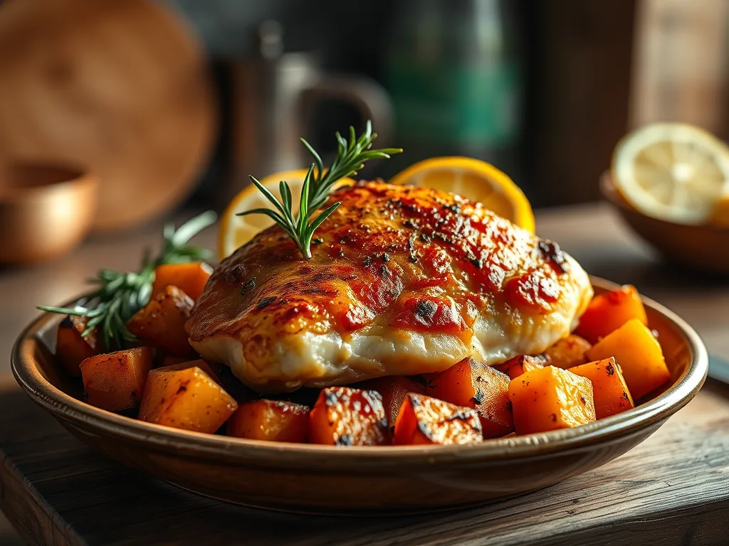 Sun-Drenched Lemon-Rosemary Chicken & Roasted Sweet Potato