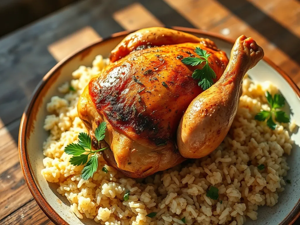 Golden Herb-Roasted Chicken with Zesty Wild Rice