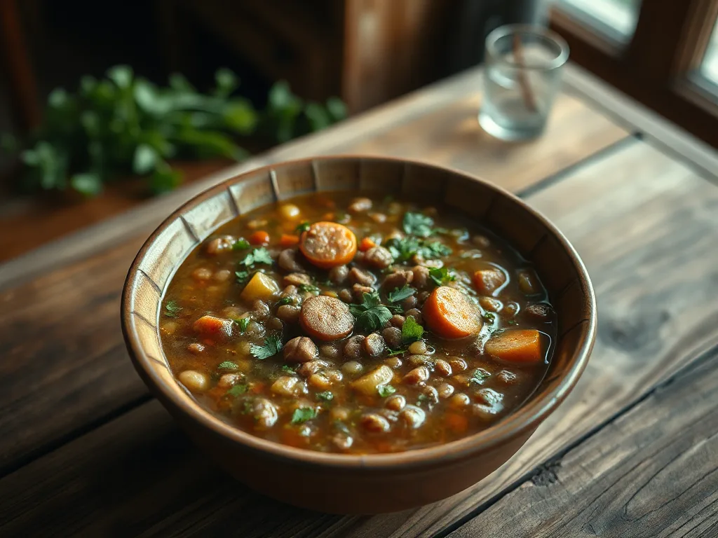 Rustic Lentil & Harvest Vegetable Soup with Lemon-Kissed Greens