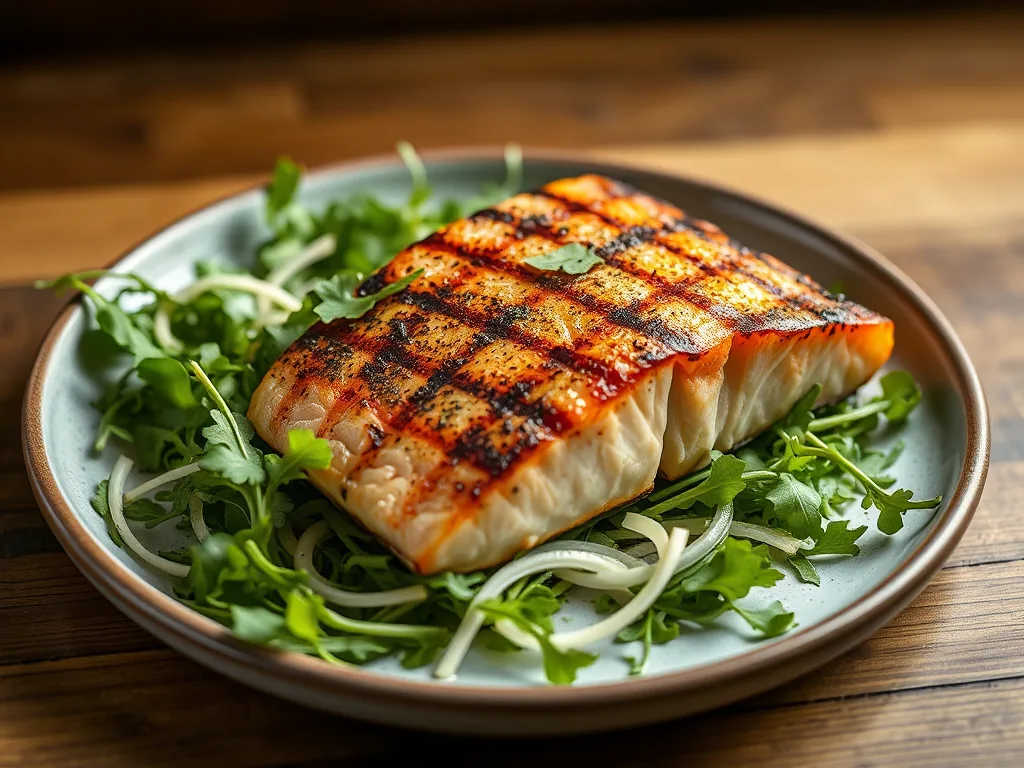 Grilled Salmon over authentic Arugula and Shaved Fennel