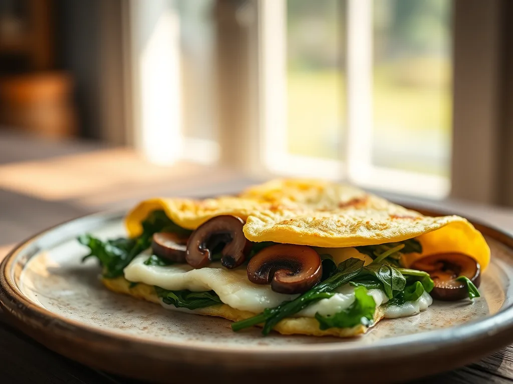 The Golden Morning: authentic Spinach & Mushroom Egg White Omelet