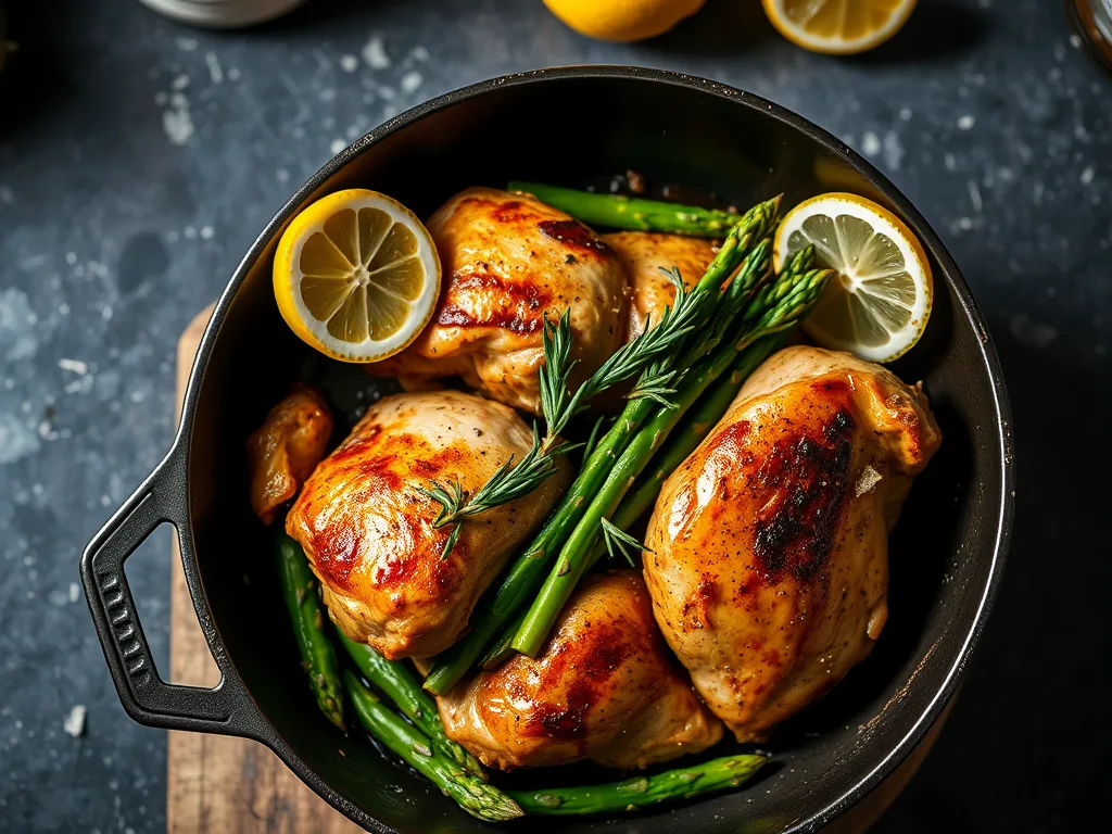 Golden Herb-Roasted Chicken with Crispy Asparagus