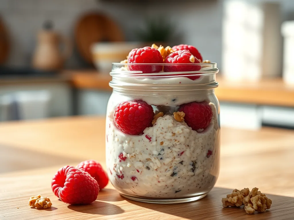 authentic Overnight Oats with Flax and Raspberries