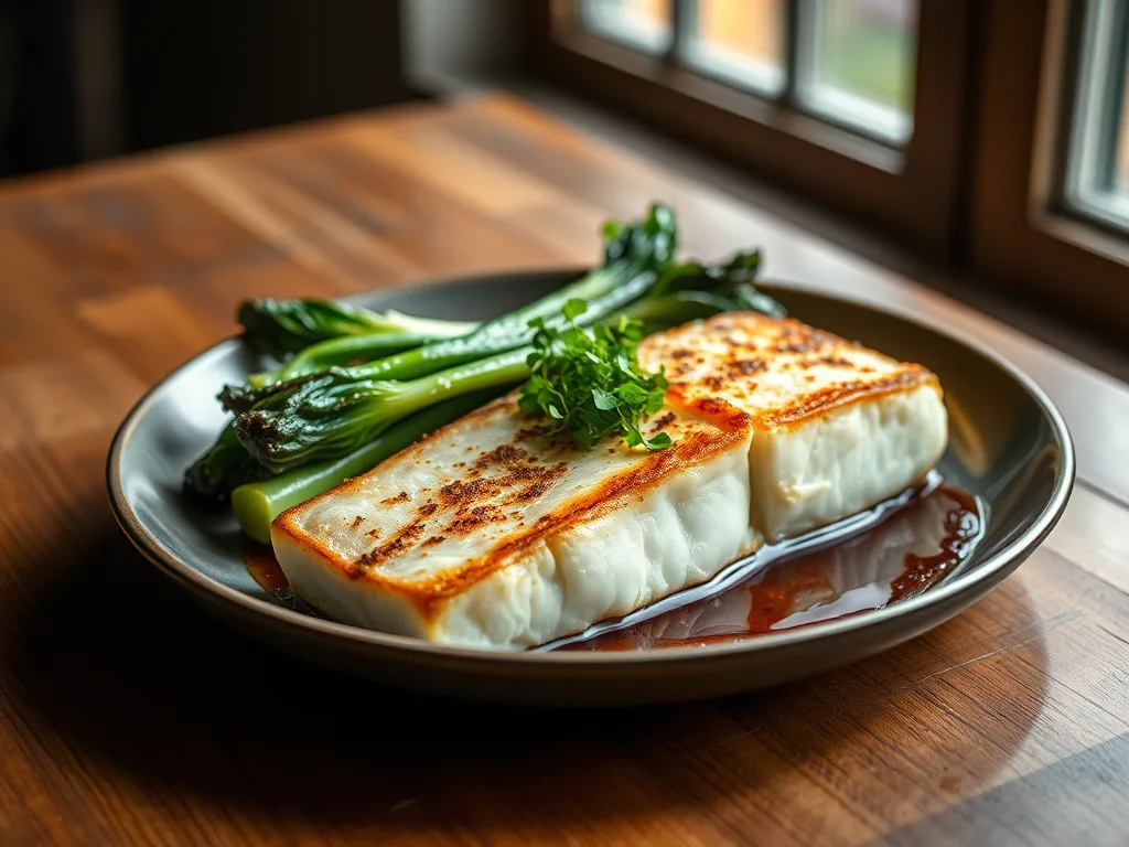 Pan-Seared Halibut with Ginger-Garlic Bok Choy