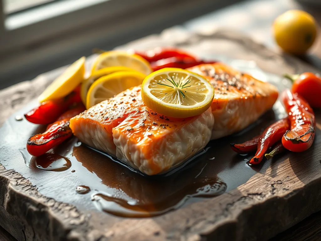 Sun-Drenched Lemon-Herb Salmon with Blistered Peppers