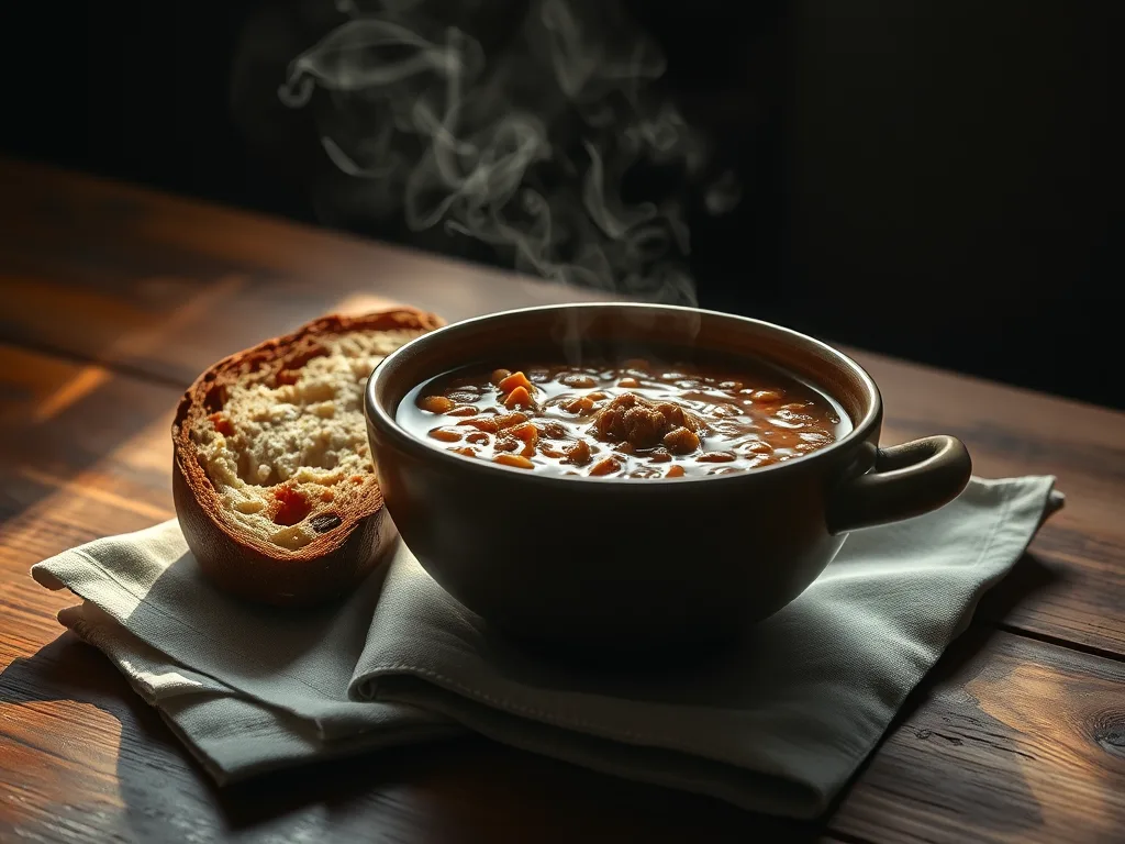 Rustic Golden Lentil Soup with crusty sourdough