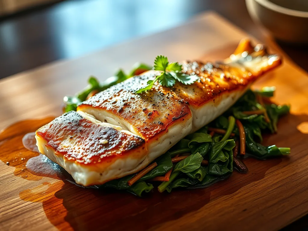 Pan-Seared Sea Bass with Lemon-Garlic Sautéed Chard