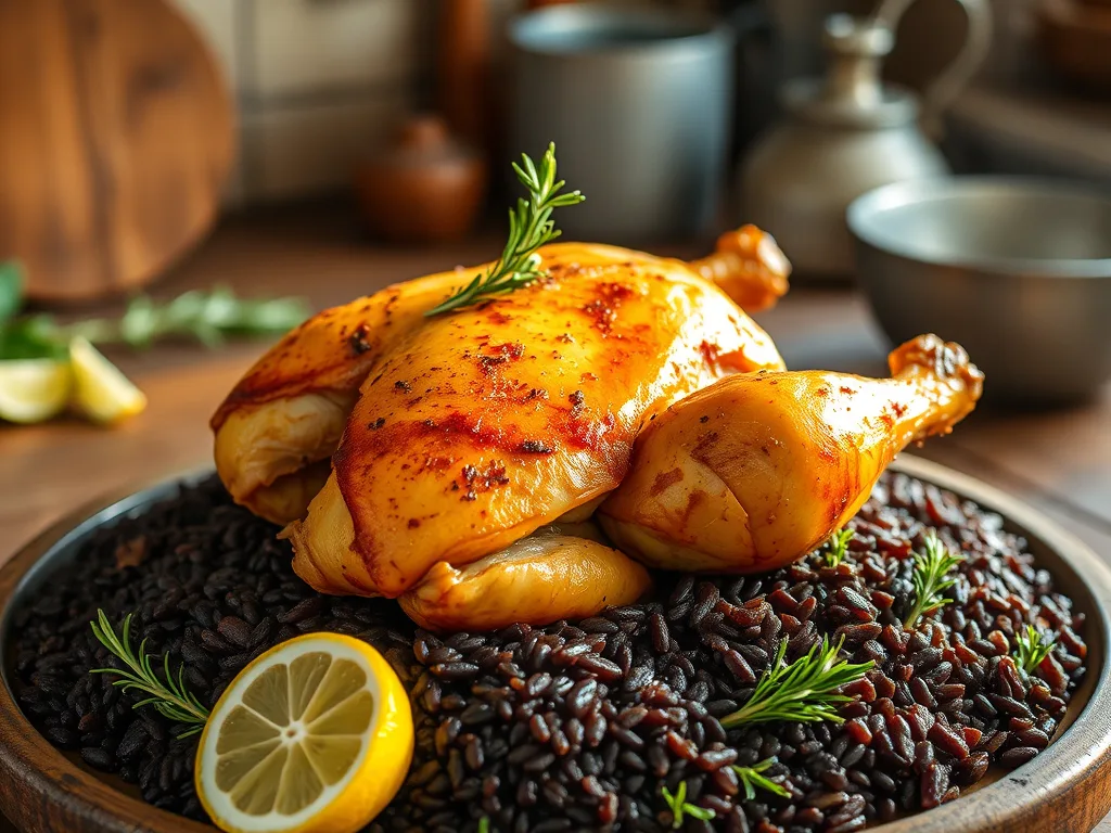 Lemon Herb-Roasted Chicken with Earthy Wild Rice