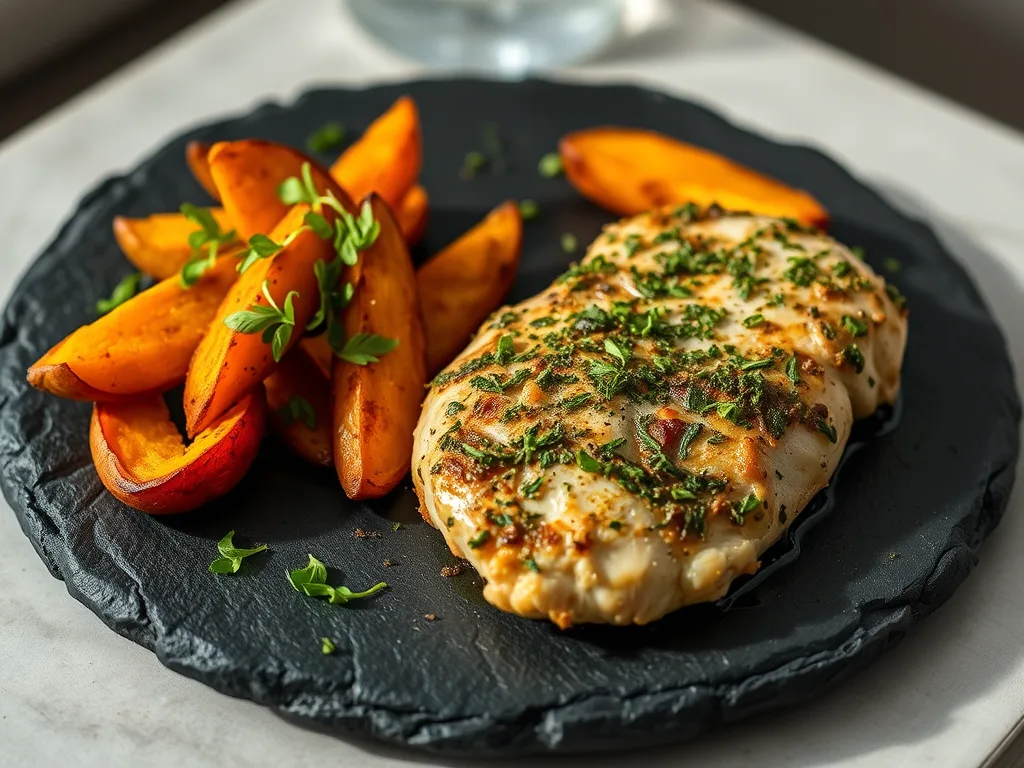 authentic Herb-Crusted Chicken with Roasted Sweet Potato