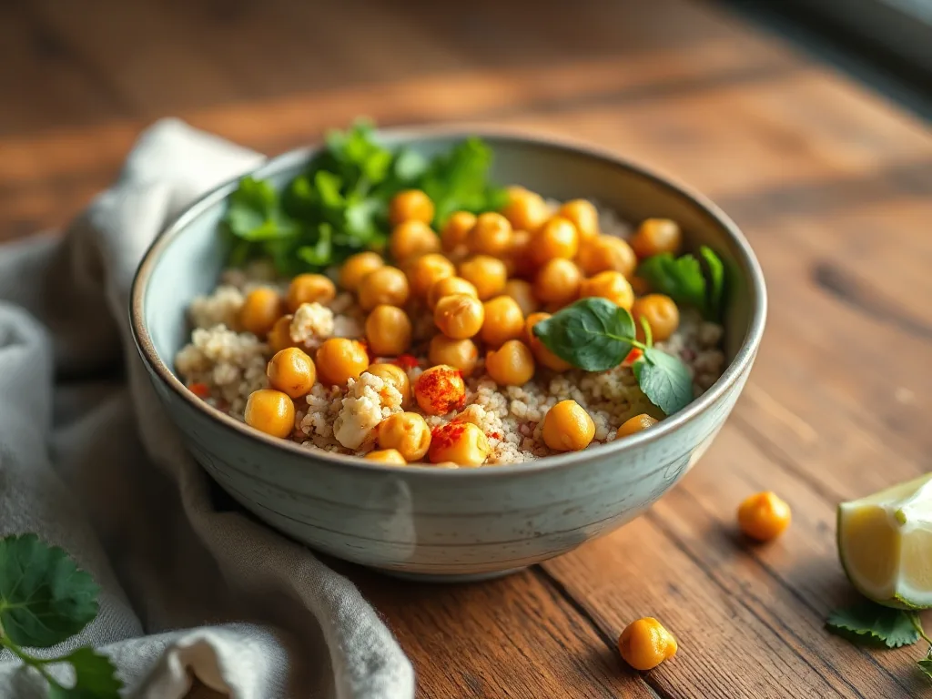 Golden Hour Quinoa Bowl: Roasted Chickpeas & authentic Tahini