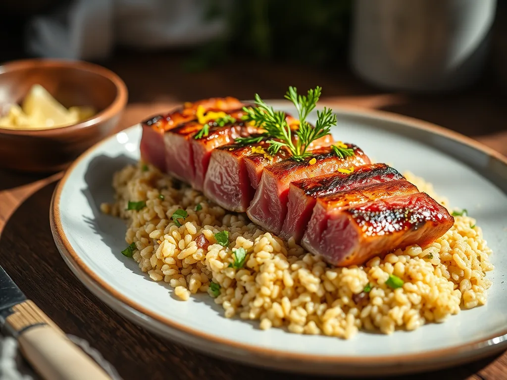 Sun-Kissed Lemon Herb Tuna with Earthy Farro