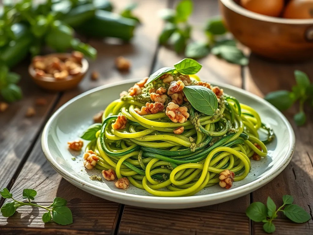 authentic Zucchini Noodles with Toasted Walnut-Basil Pesto