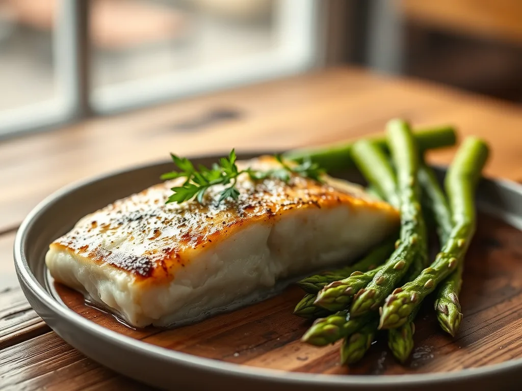 Pan-Seared Cod with authentic Lemon-Garlic Asparagus
