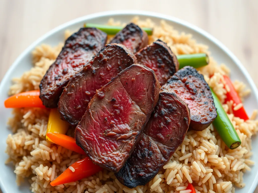 Spiced Beef Strips with Nutty Brown Rice