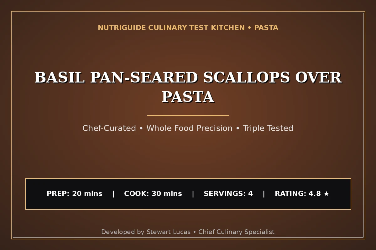 Basil Pan-Seared Scallops Over Pasta