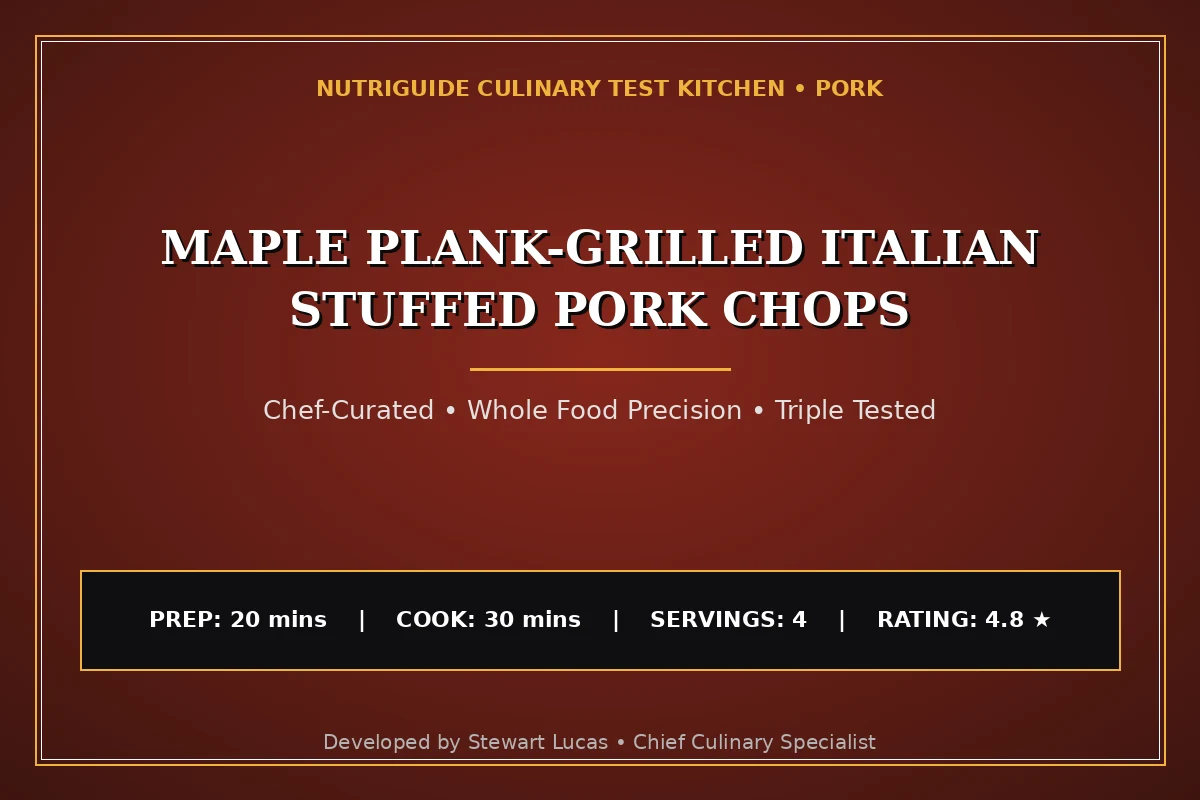 Maple Plank-Grilled Italian Stuffed Pork Chops