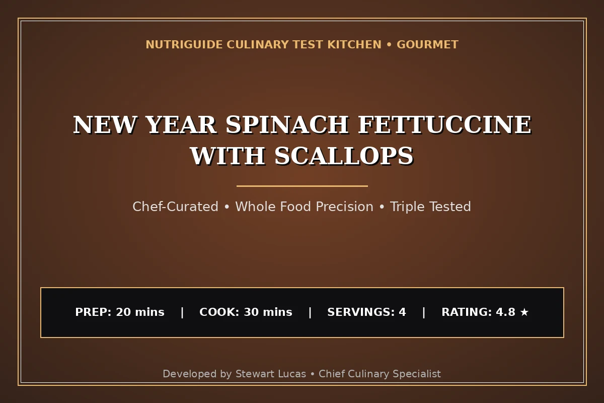 New Year Spinach Fettuccine With Scallops