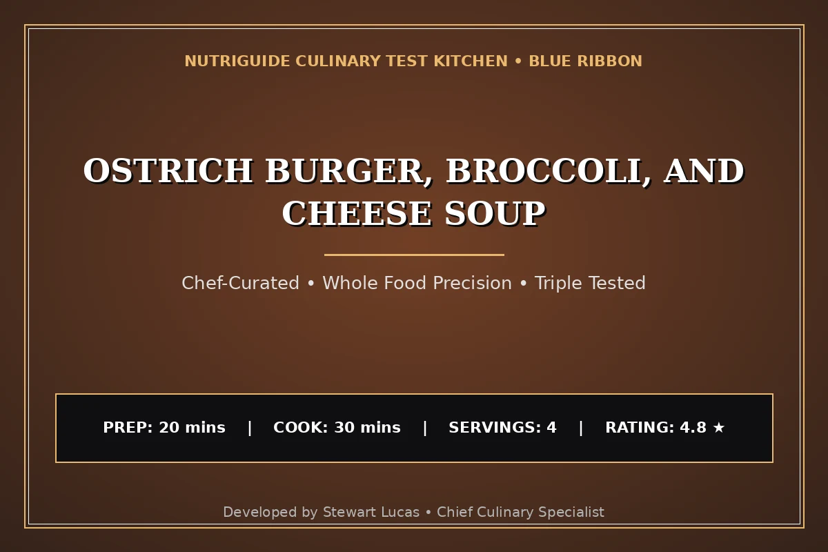 Ostrich Burger, Broccoli, And Cheese Soup