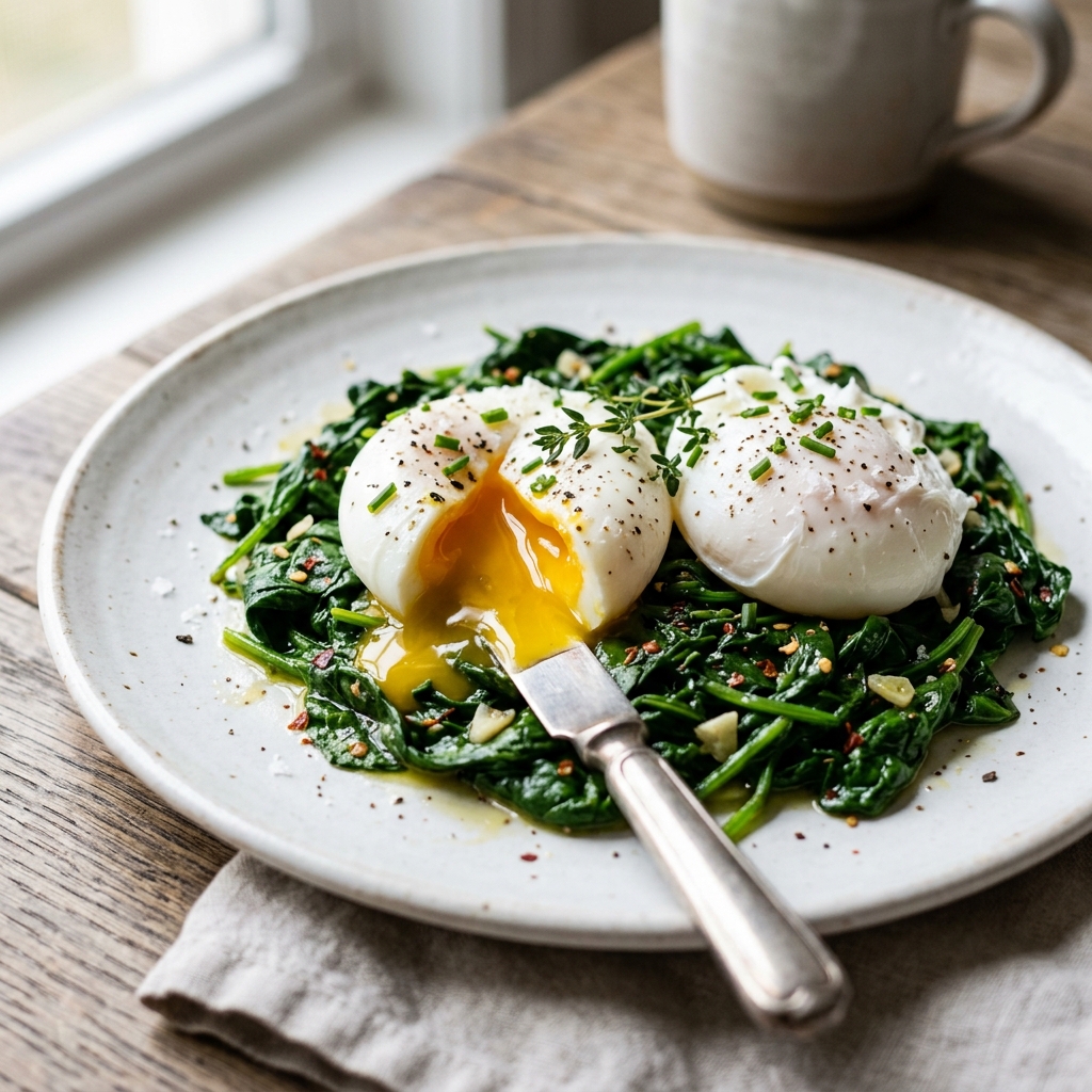 Perfectly Poached Eggs with Wilted Spinach